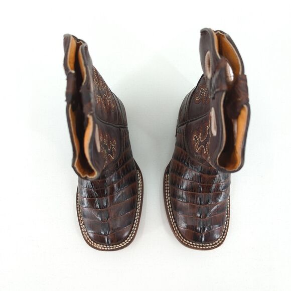 BIG BULL Kid Mexican 17 US 10 Caiman Alligator Boots Brown Leather Western FLAW - Picture 2 of 10